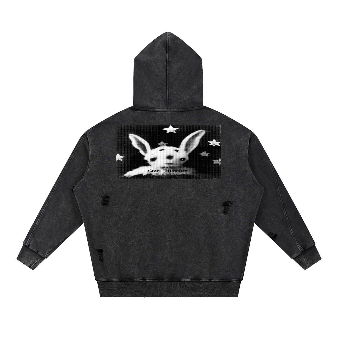 Snow Washed Distressed Panel Pocket Hoodie