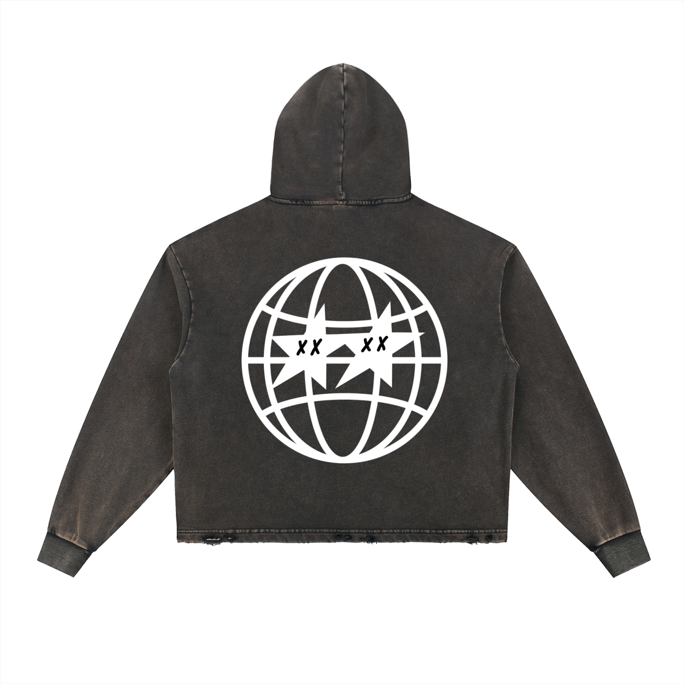 Vintage Washed Frayed-Hem Hoodie