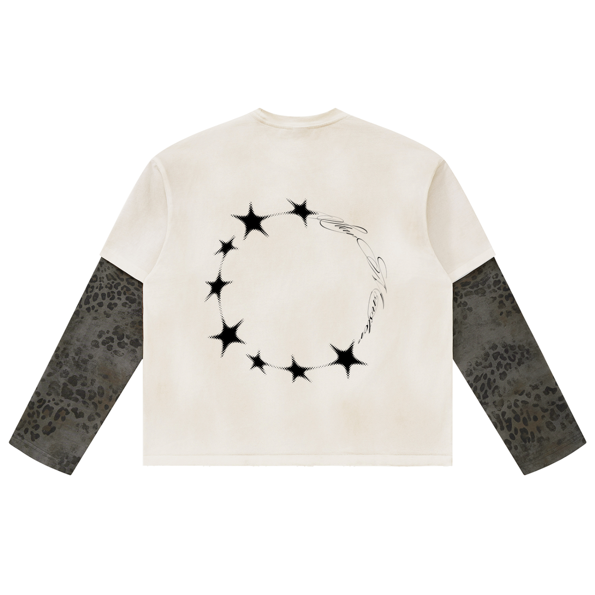 Unisex Vintage Wash Leopard Paneled Layer T-Shirt