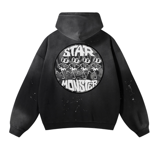 Star Monster Grateful For Crunch Vintage Wash Frayed Fleece Hoodie - 360 GSM