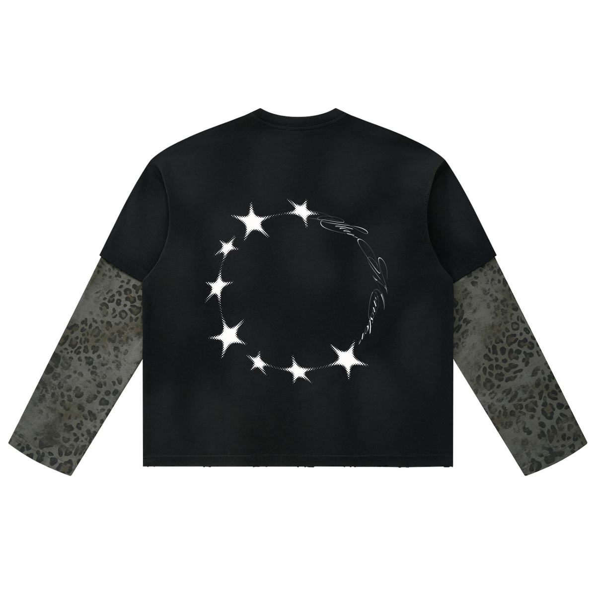 Star Monster Eclipse Unisex Vintage Wash Leopard Paneled Layer T-Shirt