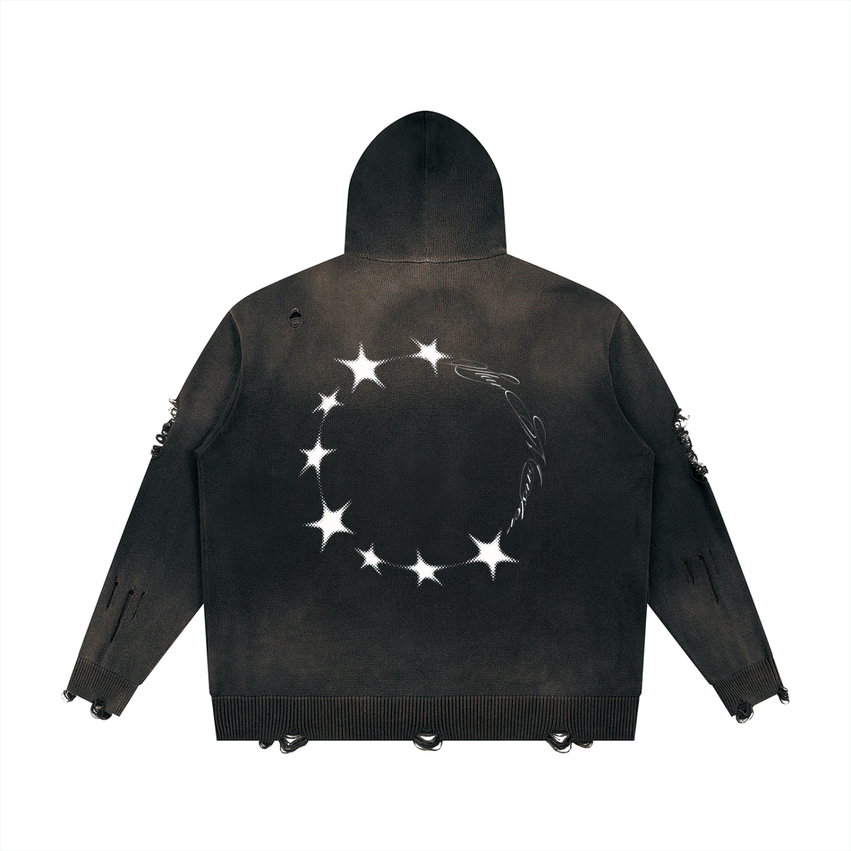 Star Monster Eclipse Unisex Distressed Full Zip Sweater