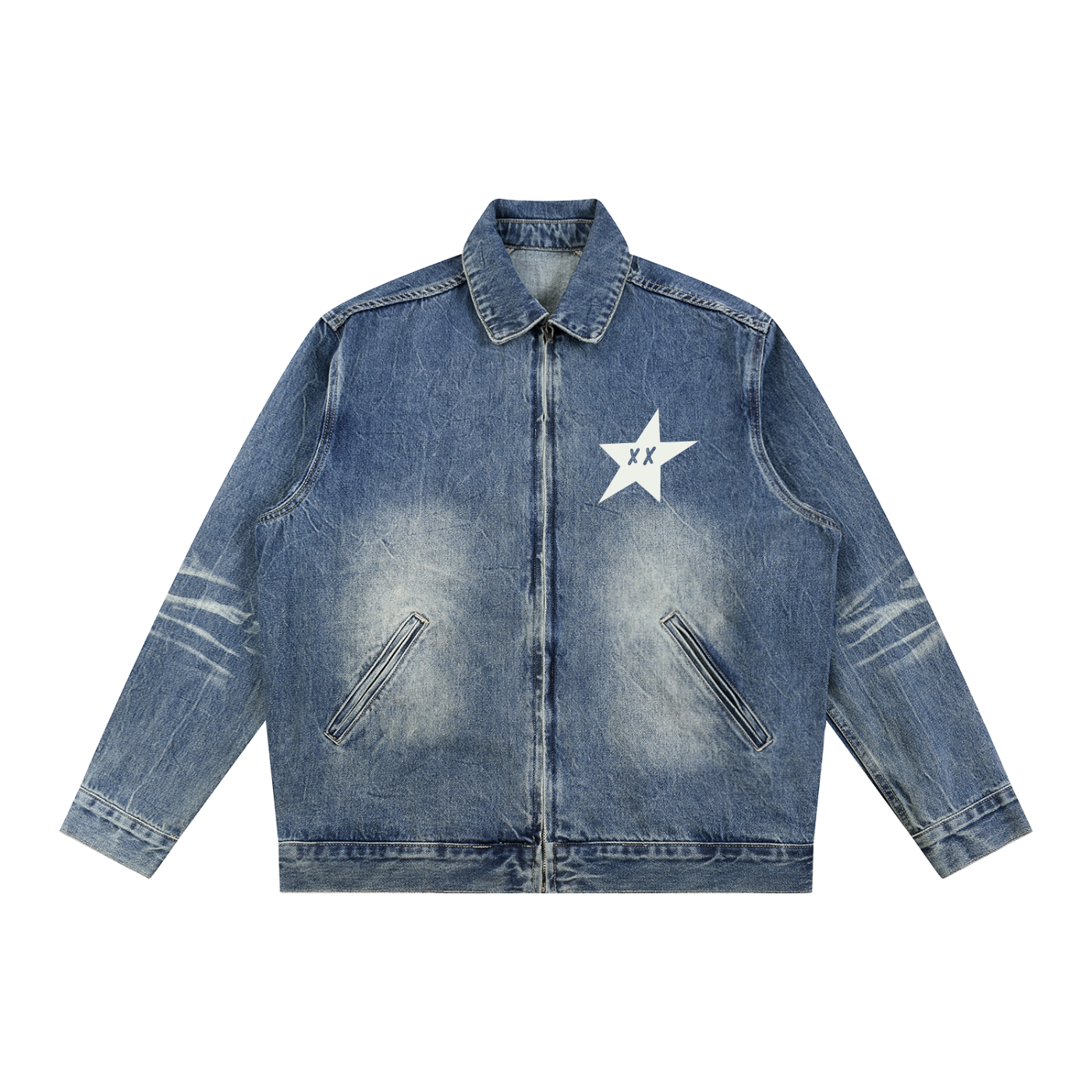 Vintage Wash Zip Up Denim Jacket