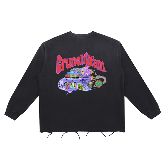 STAR MONSTER 1ST EDITION "CRUNCHIFAM" Snow Wash Raw Edge Cotton T-Shirt