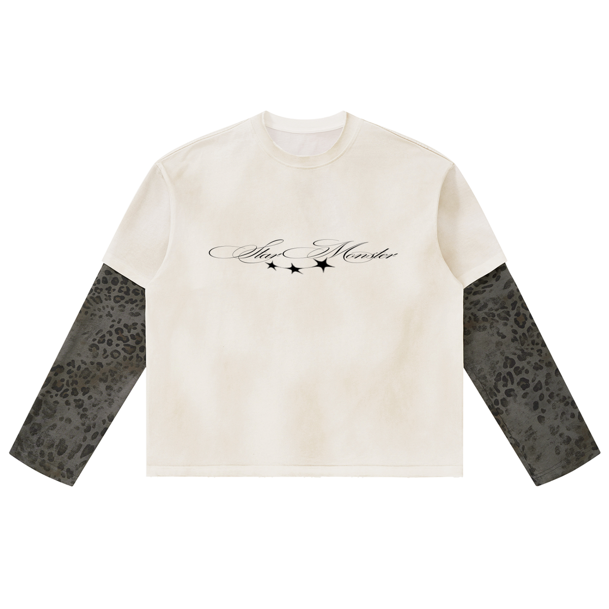 Unisex Vintage Wash Leopard Paneled Layer T-Shirt
