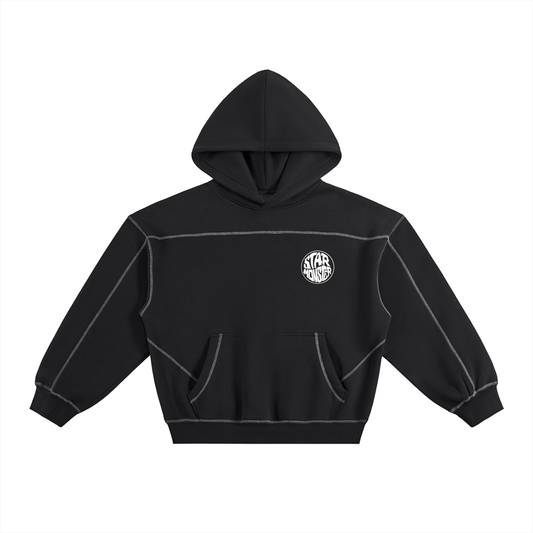 Contrast-Stitched Boxy Fleece Hoodie