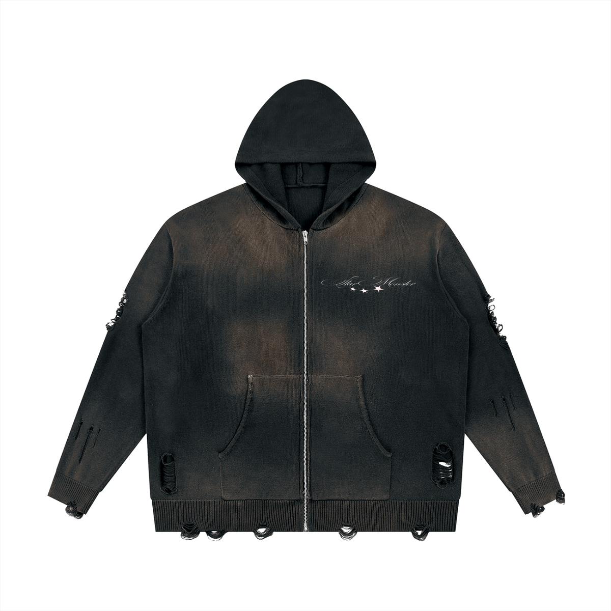 Star Monster Eclipse Unisex Distressed Full Zip Sweater
